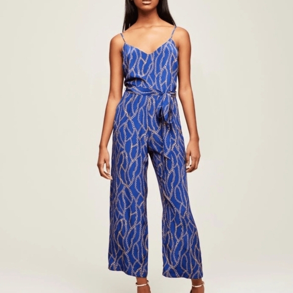 L'agence Women's Chain Print 100% Silk Cropped Jumper. Navy/Gold Size 8 - Picture 10 of 10